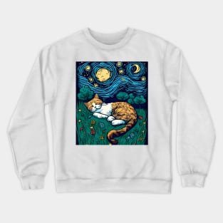 Starry Night Cat by Vincent van Gogh - Cute Cat Crewneck Sweatshirt